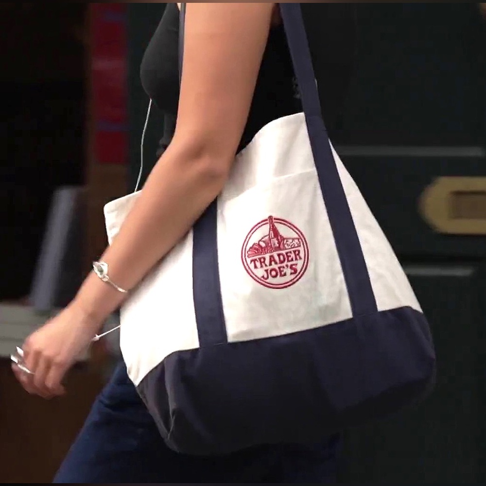 Trader Joe's Canvas Tote Bag in Cream with Black Straps